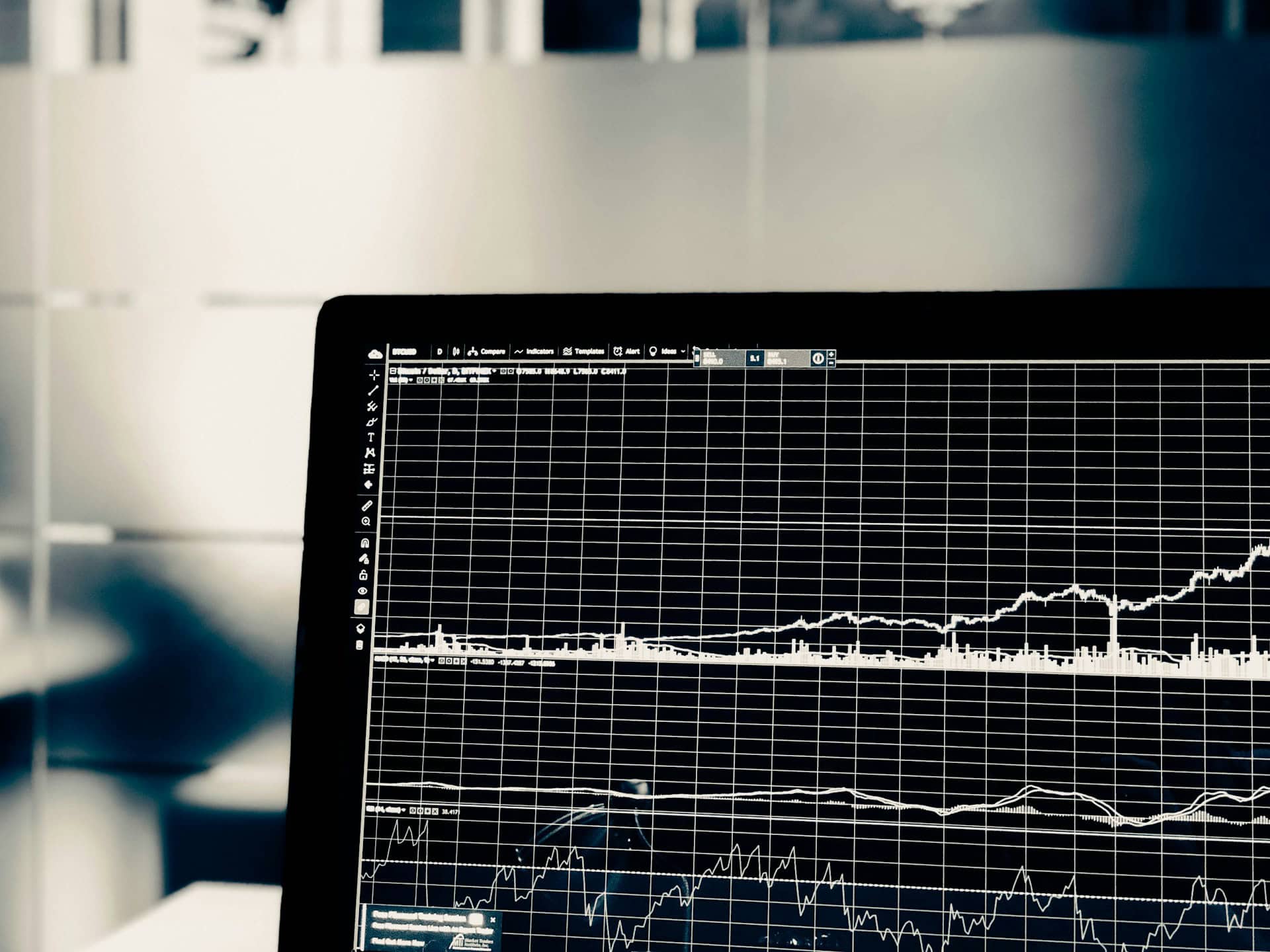 Dynamic stock market graphs illustrate how innovations from LLMs in poker AI could aid high-stakes financial decisions.