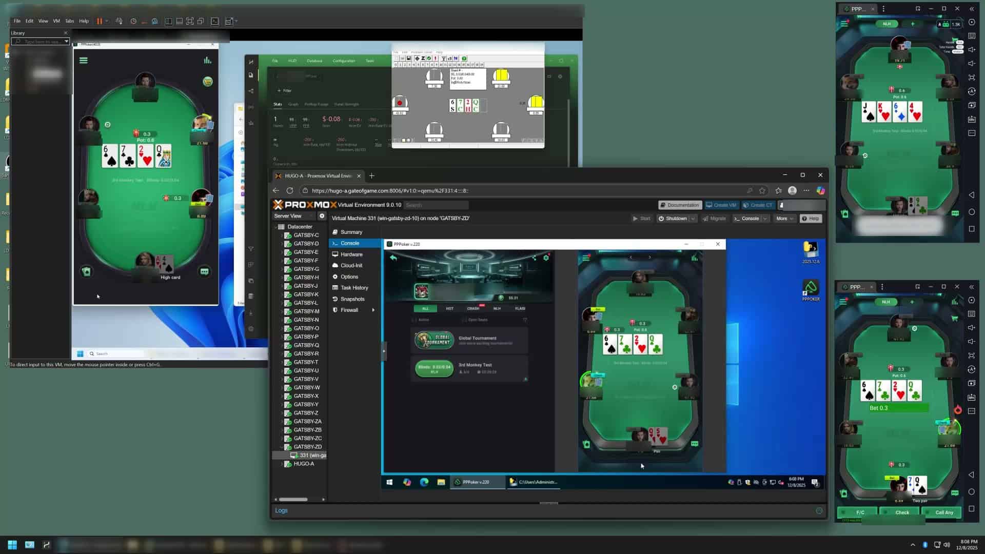 Poker bots competition setup: Android emulators with AI bots and virtual machines with rule-based bots