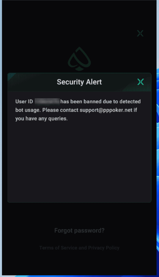 PPPoker ban notice: detected bot usage